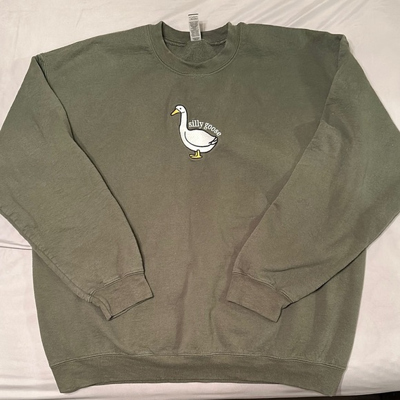 Olive Green Crew Neck Silly Goose Sweat Shirt - Picture 1 of 4